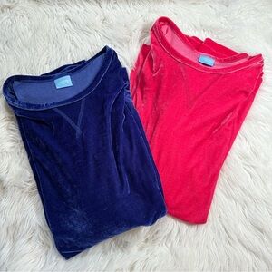 Comfort Corner • 2 Hot Pink and Bright Navy Blue Velour Tops